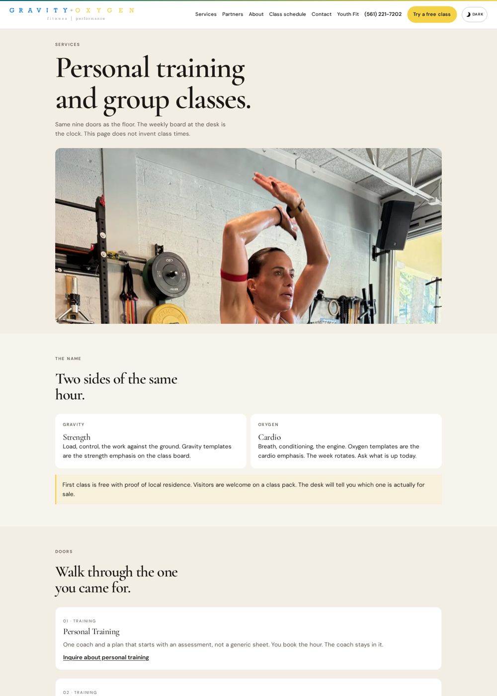 Services page before